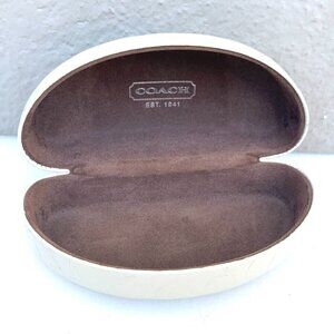 Coach White Leather Signature Logo Clamshell Eyeglass Case With Brown Interior